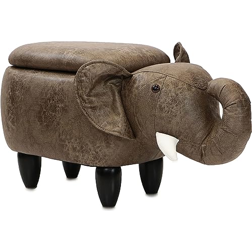 Image of Critter Sitters 15-In. Seat Height Brown Elephant Animal Shape Storage Ottoman, Foot Stool for Nursery, Bedroom, Playroom, and Living Room Decor, Childrens Furniture