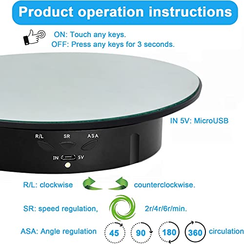 QINMAY 360 Degree Rotating Display Stand,360 Degree Photography Turntable with Remote Control,5 PVC Backgrounds,Battery/USB Power Supply for Photography Product Shows