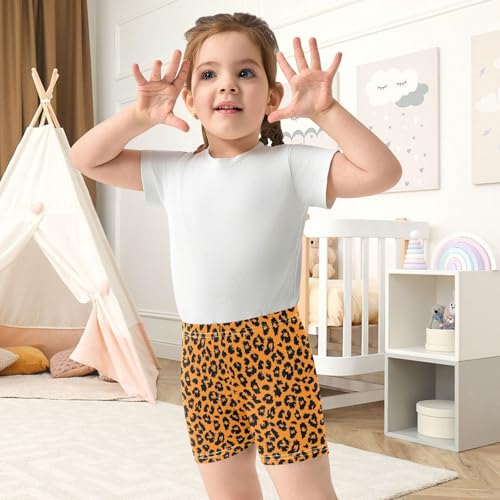 Orange Leopard Print Pattern Girls Shorts Elastic Waist Sports Shorts Girls Leggings Pants for 4-10 Years4