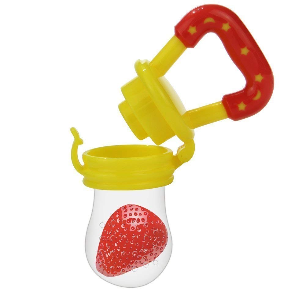 Baby Dummy Pacifier Fresh Food/Fruit Feeder Feeding Nipple Weaning Teething Nipple Teat Pacifier Teether Soother (M, Yellow)