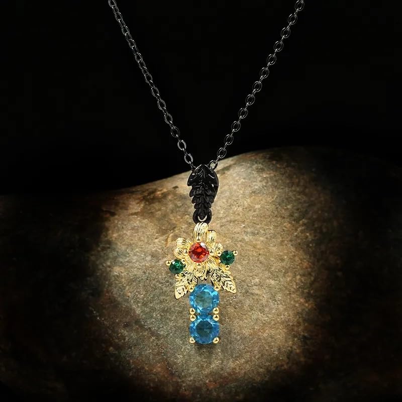 Chaîne assortie avec tout pour femme, pendentif fleur noir et bleu pour le quotidien
