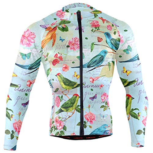 SLHFPX Butterfly Bird Flower Mens Cycling Jersey Coat Full Sleeve Outdoor Cycle Skinsuits Outfit
