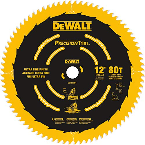 Dewalt 12-Inch Miter Saw Blade, Precision Trim, Atb, Crosscutting, 1-Inch Arbor, Tough Coat Finish, 80-Tooth (Dw3232Pt) , Yellow #TOP1