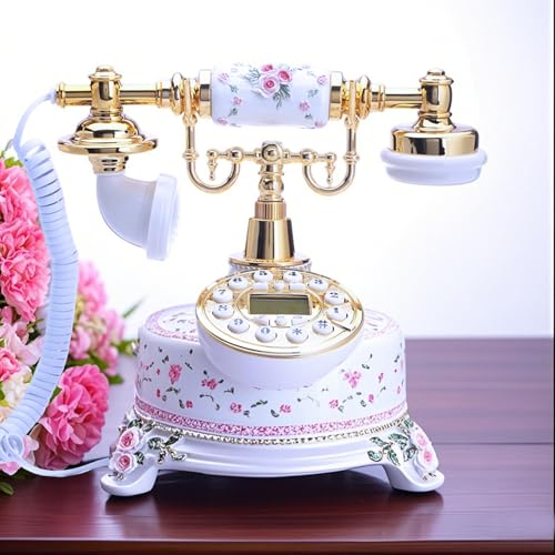 Image of TelPal Home Telephone White Floral Home Phones Decorative Modern Landline Telephones Desktop Phone for Home Office Decor