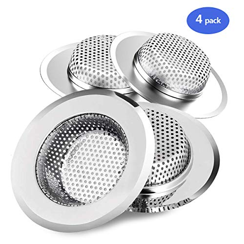 BEIKOTT Kitchen Sink Strainer, 4-Pack Stainless Steel Drain Filter, 4.5-Inch Large Wide Rim Strainer for Bathroom Kitchen Sinks
