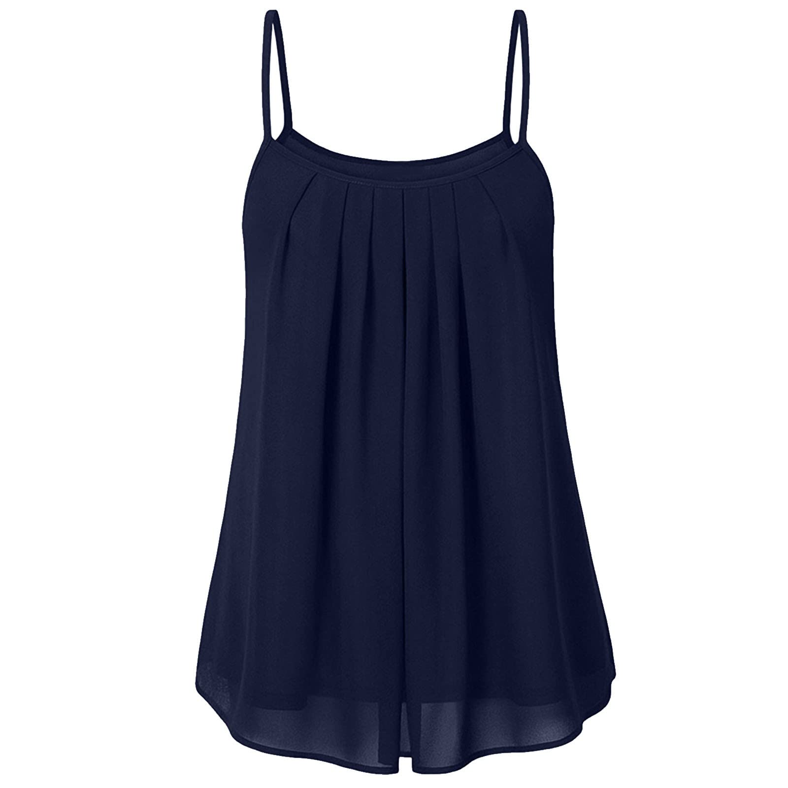 Uillui Women Chiffon Cami Cute V Neck Tank Tops Loose Flowy Spaghetti Strap Layered Camisole Summer Casual Sleeveless