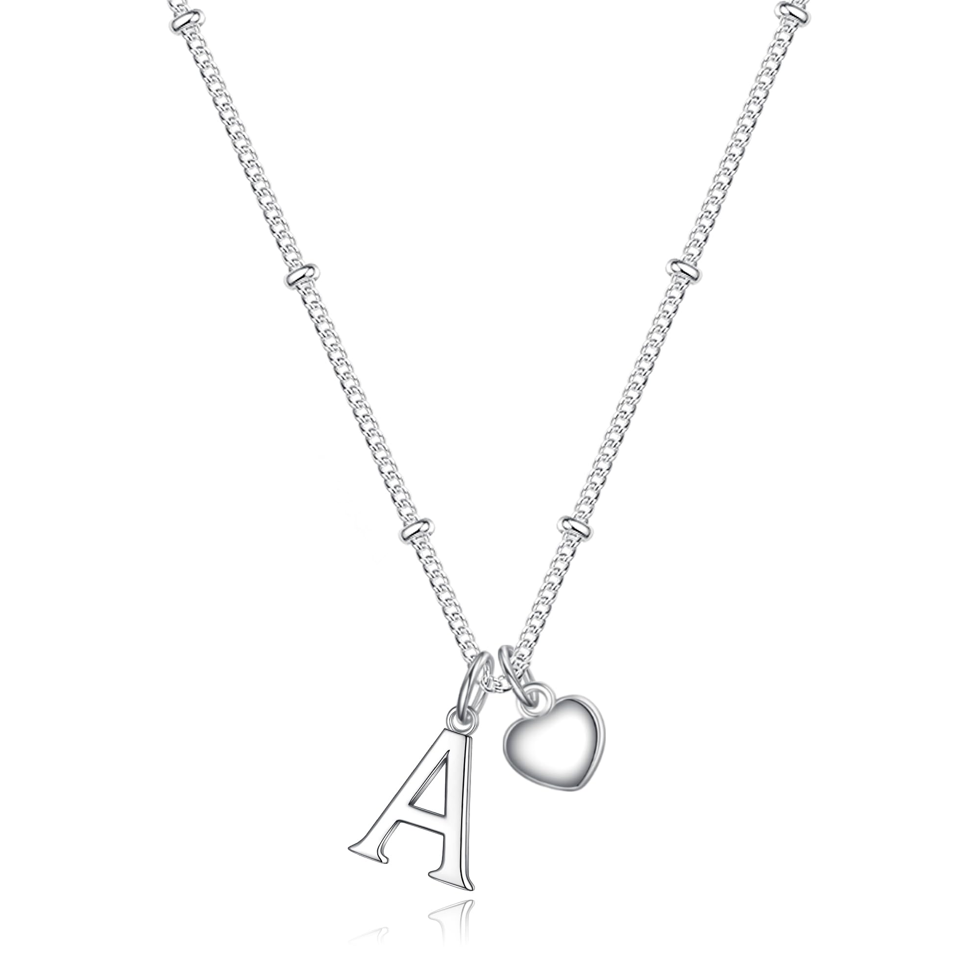 TINGN Muttertagsgeschenke für Mama - 14K Weißgold Vergoldet Silber Herz Charm Kette Damen Buchstaben Silber Personalisierte Halskette Damen Schmuck Geschenke für Mädchen