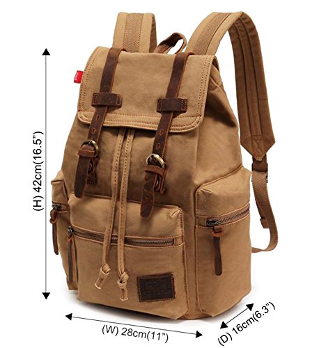Image of Vintage Canvas Backpack, HuaChen Mens Travel Rucksack for Laptop Hiking School Bookbag