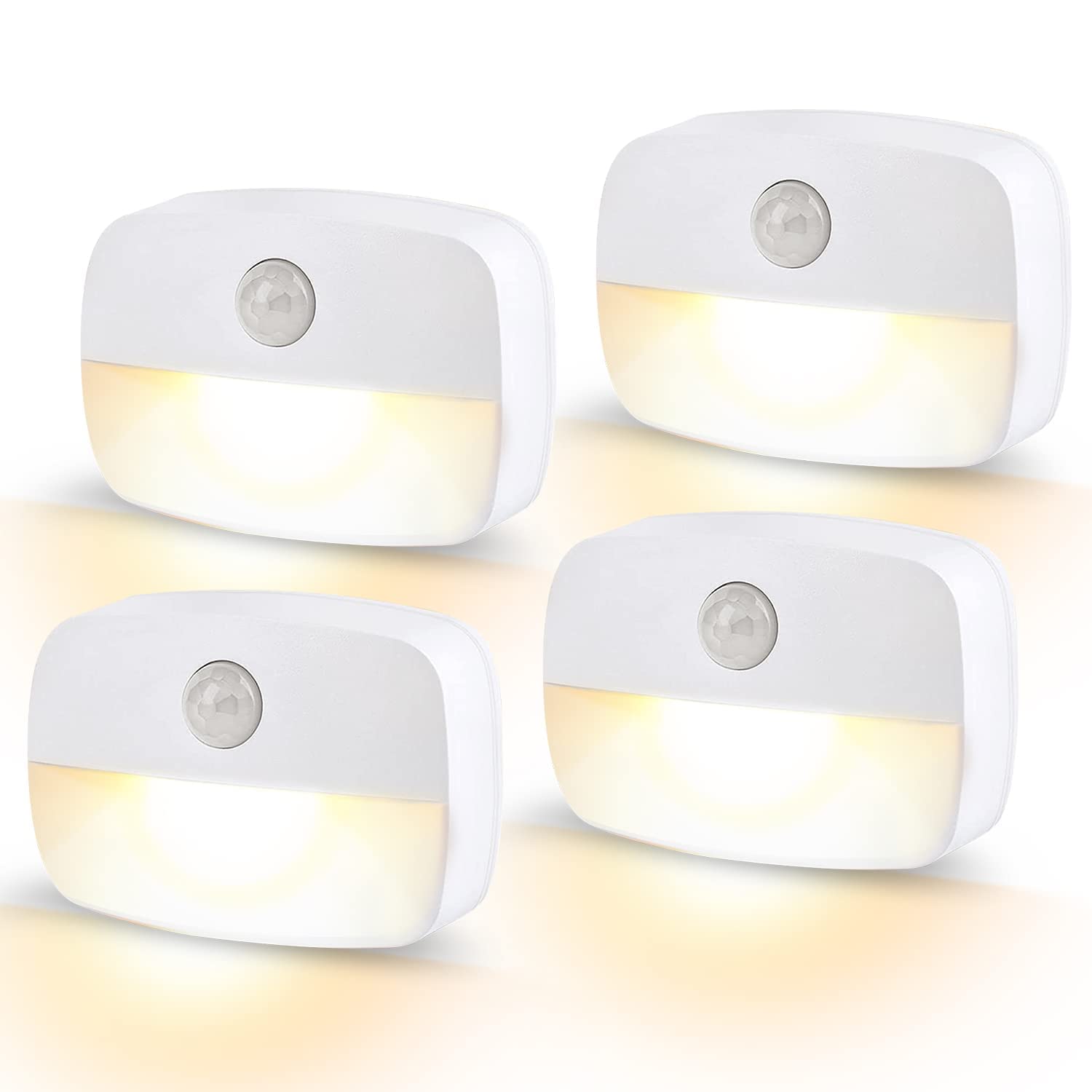 BIGTHREE Motion Sensor Night Light, 4 Pack LED Night Light, Stair Sensor Lights Indoors, Auto/ON/Off Light for Toilet Hallway Closet Kitchen Children's Room(Warm White Light)
