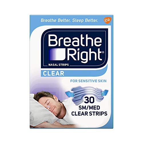 Breathe Right Clear for Sensitive Skin Small/Medium Drug-Free Nasal Strips for Nasal Congestion Relief, 30 count