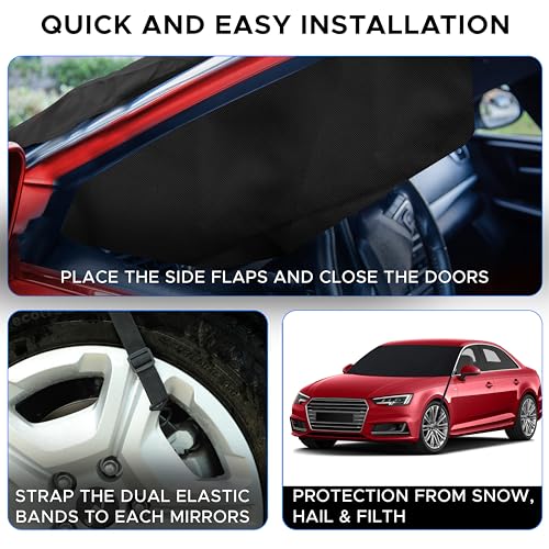 Image of EcoNour Windshield Cover for Ice and Snow | Easy-Install with Adjustable Hooks & Storage Bag | Ice & Snow Protection | Anti-Theft Windshield Covers
