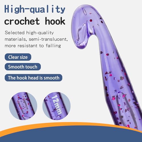 Image of QMNNMA 12 mm Crochet Hook, Large Crochet Hooks for Chunky Yarn-Purple | Big Crochet Hooks, Jumbo Crochet Hooks, Giant Crochet Hook, Ergonomic Knitting Needles Crochet Needle for Beginners