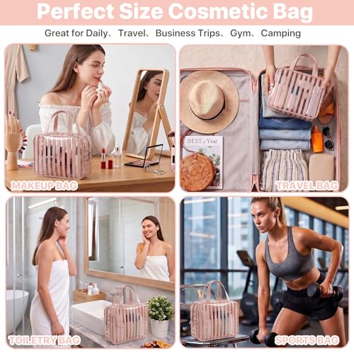 Clear Pink Striped PVC Makeup Bag - image 7