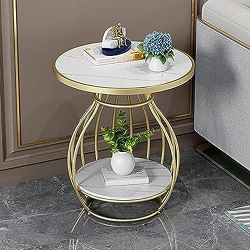 Image of Round Metal Side /Coffe Table, in-Lay Top, Home Decor Accent Furniture for Living Room, Bedroom & Office
