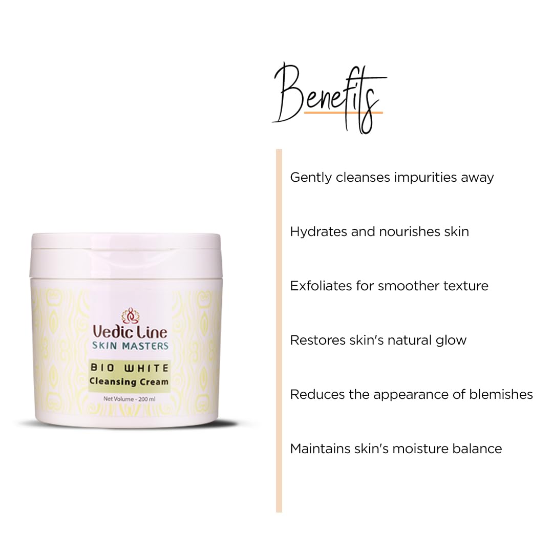 Vedic Line Skin Masters Bio White Cleansing Cream Reduce Suntan, Blemishes & Pigmentation With Aloe Vera For Fresh Glowing Skin, 200Ml 1