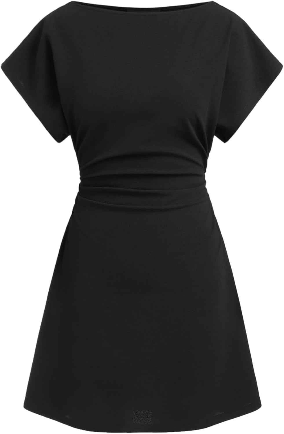 CIDER Womens Mini Dress Boat Neck Short Sleeve Back Tie Waist Dresses Date Night Outfits