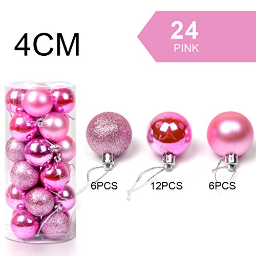 Ectkuee 24pcs Christmas Tree Baubles Red Balls Onaments Shatterproof Decorations by Art Beauty,Wedding Decoration (40mm-Pink) - Image 2