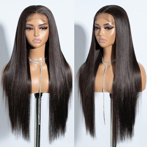 Joedir 13 x 4 parrucche frontali in pizzo per donne capelli lunghi dritti Glueless parrucca lunga seta diritta naturale resistente al calore … (6#, 76 cm)