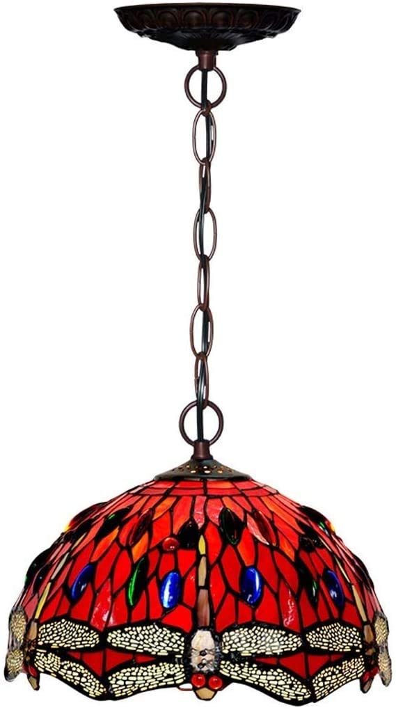 HPTHLY Chandeliers, Tiffany Style Stained Glass Red Dragonfly Hanging Lamp With Handmade Lampshade, Suitable For Decorating Room