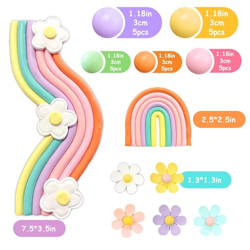 Havagdtm HAVA-LS-KJ-ZXG Rainbow Cake Topper Colorful Balls Groovy Baby Cake Decorations Disco Ball Cake Retro Hippie Daisy Flower Cake Topper thumb #1