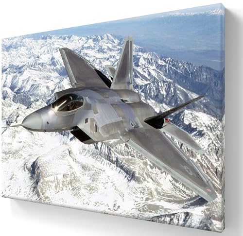 F-22 Fighter Jet Poster Airplane Pictures Wall Art Framed Canvas Plane Prints Aviation Artwork Aircraft Military Decor - 24x36 Inches