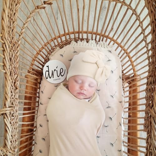 Image of AQOKKA Newborn Receiving Blanket with Bow Hat Mittens Wooden Card Set Newborns Toddler Baby Boy Girl Nursery Swaddle Wrap