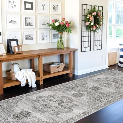 RUUGME Rug Runners 3x10 - Washable Hallway Rugs for Living Room Soft Stain Resistant Carpet for Bedroom Kitchen Bathroom with Non Slip Backing Home Decor Floor Decoration Mat 3x10 Grey