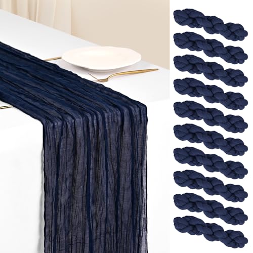 Showgeous 10 Pack Navy Blue Cheesecloth Table Runner, 17 x 108 Inches