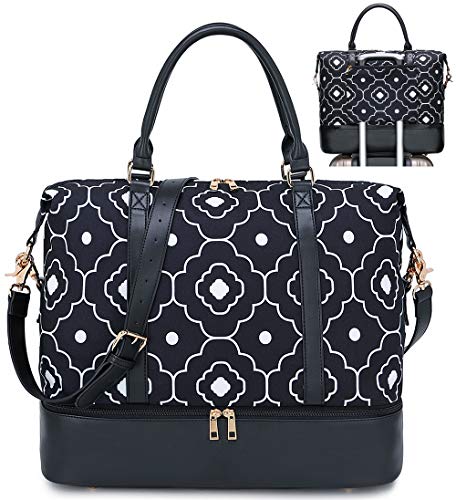 Travel Weekend Bag Womens Overnight Carry on Shoulder Duffel Beach Tote Bag Quincunx black wigh shoe compartment