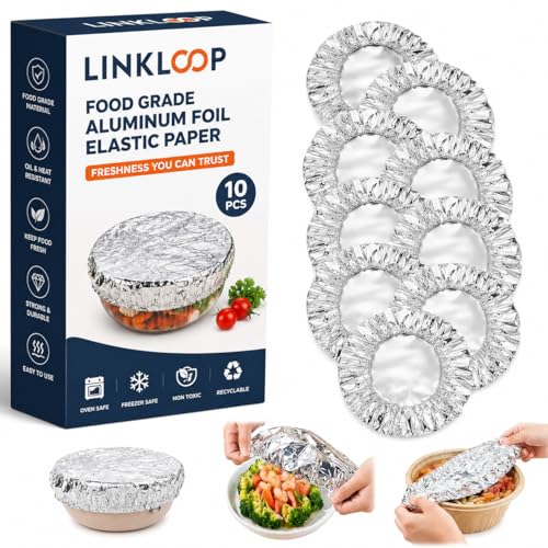 Image of Food Grade Aluminum Foil Elastic Paper 10 PCS | Adjustable Airtight Bowl Cover for Food Storage | Reusable Fresh-Keeping Covers for Kitchen, Cooking & Baking