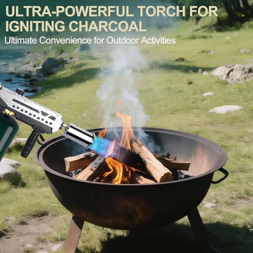 Image of Semlos Propane Torch Head, Powerful Flame Thrower Gun, Adjustable Charcoal Lighter, Searing Torch for BBQ, Camping, Welding (Propane Tank Not Included)