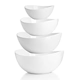 Porcelain Serving Bowls Set, 10-42 oz, Versatile for Salad, Soup, Snacks, Microwave Dishwasher Safe, White
