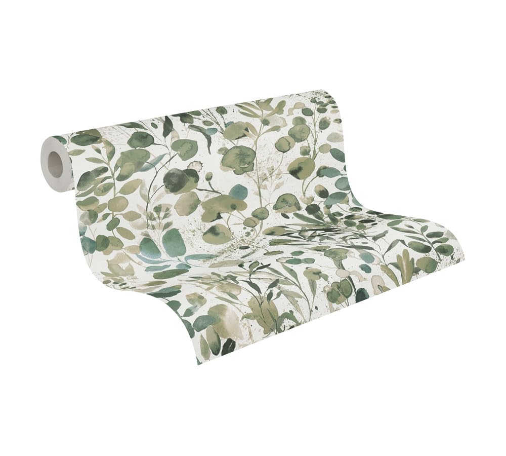 A.S. Création Non-Woven Wallpaper Floral in Green Blue White Modern Flower Wallpaper 396971 10.05 m x 0.53 m High-Quality Wallpaper Flowers Made in Germany