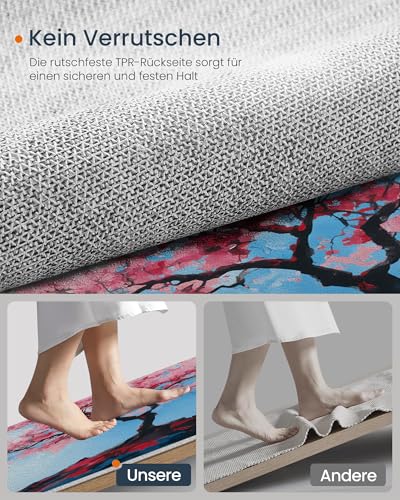 Tapis de paysage chinois antidérapant et lavable en machine rose