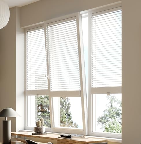 Premium British Made to Measure White Aluminium Venetian Blinds | No Drill Blinds for Windows & Doors – Stick Fit | Easy Fit Adhesive – Thermal, Cordless, UK Made & Child Safe