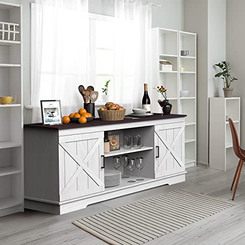 Yitahome Buffet Cabinet, 59.5“ Farmhouse Sideboard Buffet Storage Cabinet With Barn Door Coffee Bar Cabinet With Capacity 300 Lbs For Home Dinning Living Room, Grey White/Espresso, 26“ Height #TOP4