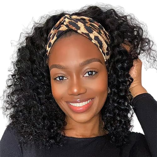 Image of XSY Curly Headband Wig Human Hair 10 Inch Short Deep Wave Headband Wigs for Black Women Brazilian Virgin Glueless None Lace Front Wigs 150% Density Natural Color