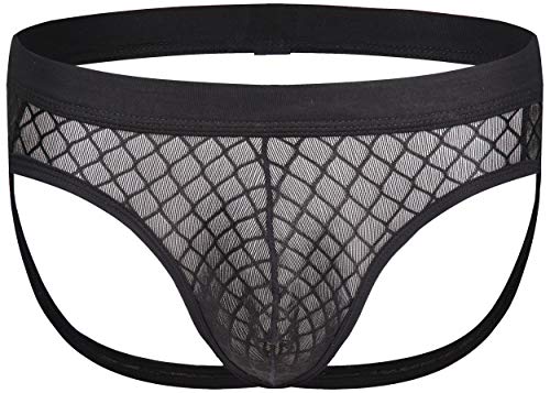 mywaxberryMen's Sexy Mesh U Convex Pouch Double Sex with Sexy Underwear (Black,X-Large)