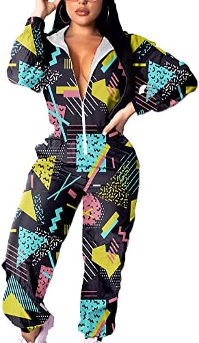 VOIKERDR Women Pullover Jumpsuit Zipper Jacket Windbreaker Elastic Waistband Pants One Piece Outfits Tracksuit Set