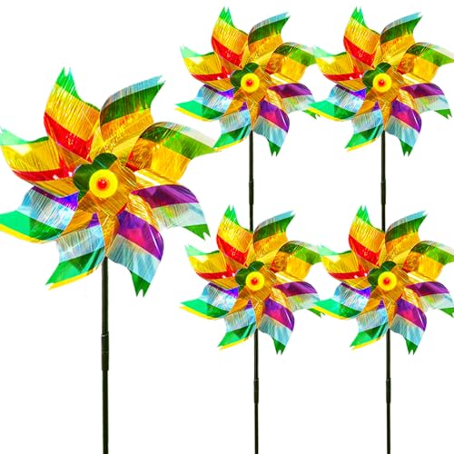 Lot de 5 moulins à vent réfléchissants, anti-pigeons, pour jardin, verger, balcon, décoration de jardin pour l'extérieur (couleur C)