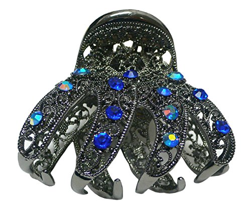 Bella Claw Clip Metal Hair Claw Nickel Color Trim Sparkly Sapphire Crystals GL56nSapphire