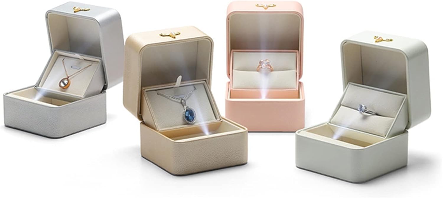 Jewelry Organizer High-Grade PU Leather LED Light Ring Pendant Wedding Engagement Gift Box Jewelry Box Boxes