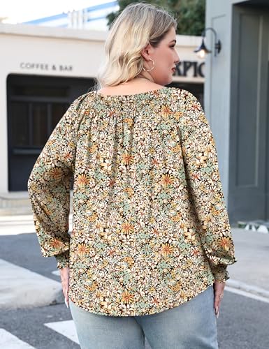 Micoson Womens Plus Size Tops Long Sleeve Shirts Crewneck Pleated Blouses Dressy Casual Fashion Tunic Top (1X-5X)2