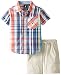 Nautica Bab Baby Boys' Newborn 2 Pc Short Sleeve Small Plaid with Drawstring Short