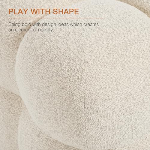 Image of Zesthouse Square Pouf Ottomans Set of 2, Modern Backless Vanity Chair for Bedroom, Beige Linen Foot Rest for Couch, Upholstered Tufted Footstool, Poofy Fabric Ottoman Coffee Table for Living Room