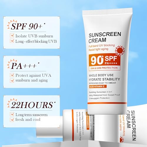 NovaCharm SPF 90+ Sunscreen Cream 2 Pack, Broad Spectrum UVA/UVB Protection Face & Body Sun Lotion with Aloe Vera & Vitamin E, Lightweight, Non-Greasy, Water & Sweat Resistant Daily Sun Defense
