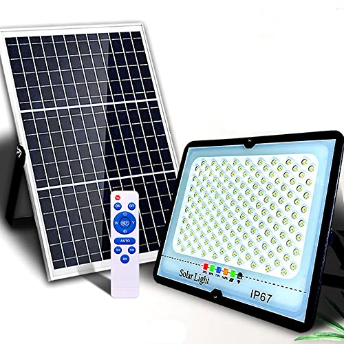 Faro Led Esterno con Pannello Solare,200W 200LEDs Faretti Solari a LED Esterno,Fari Led da Esterno con Pannello Solare con Telecomando è Funzione Timer,con 8M Estensore per Giardino e Cortile