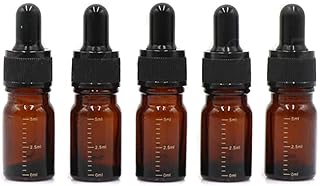 XINGZI 5Pcs 5ml Empty Refillable Amber Glass Graduated Dropper Bottle Essential Oil Cosmetics Elite Fluid Container Jar Pot Holder with Glass Pipette Dropper for Essential Oil Perfume Aromatherapy