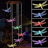 Silent Solar Wind Chimes Color-Changing Lights Outdoor LED Power Solar Mobile Waterproof Six Dragonflies Solar Powered Wind Chimes for Yard/Party/Night/Garden/Festival Decor/Valentines Gift Decoration