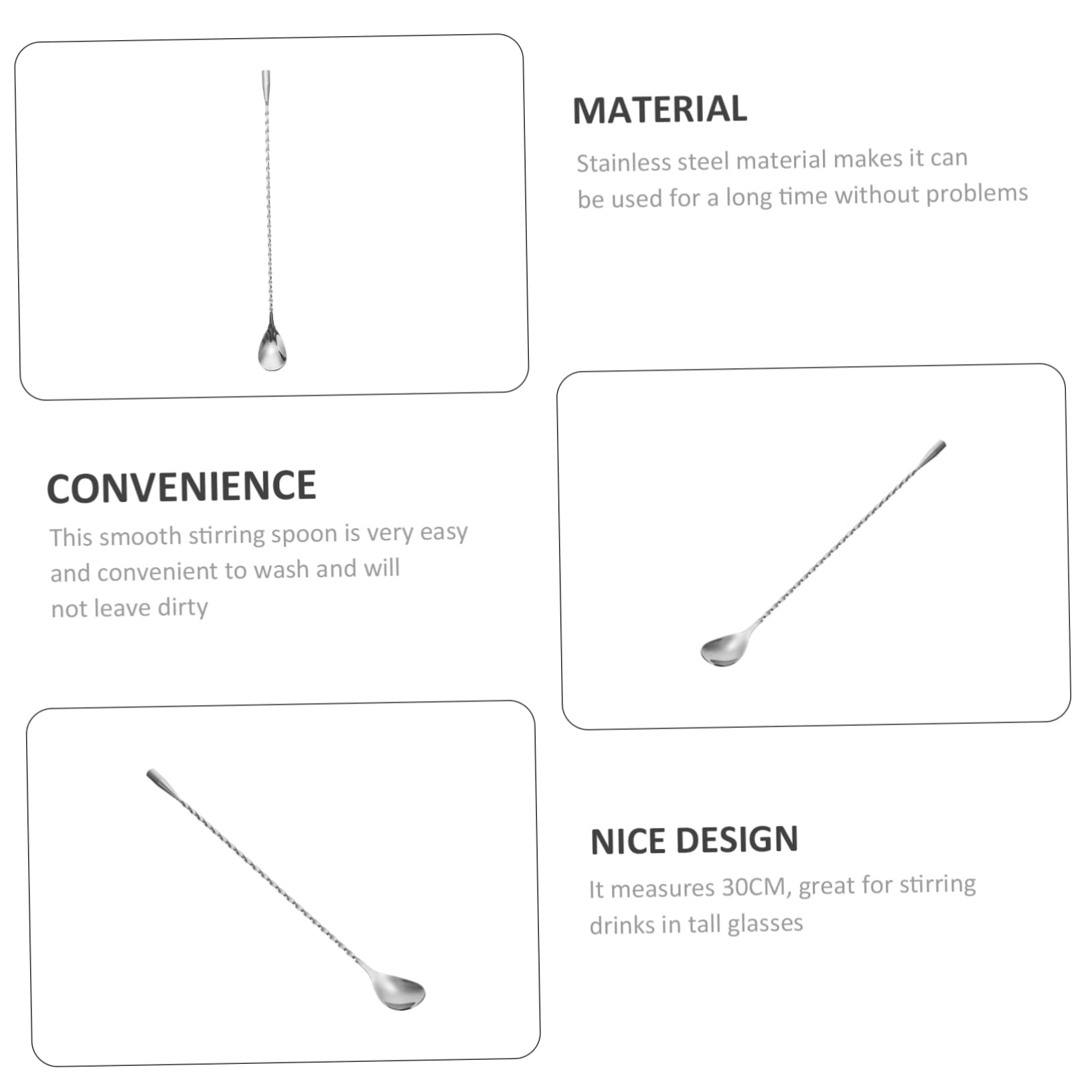 Bar Spoon Cocktail Mixing Spoon Long Spoon Kitchen Mixing Spoon Home Hotel Spoon Coffee Stirring Spoon Drink Mixing Scoop Stainless Steel Cocktail Stirrer Bar Beverage Spoon